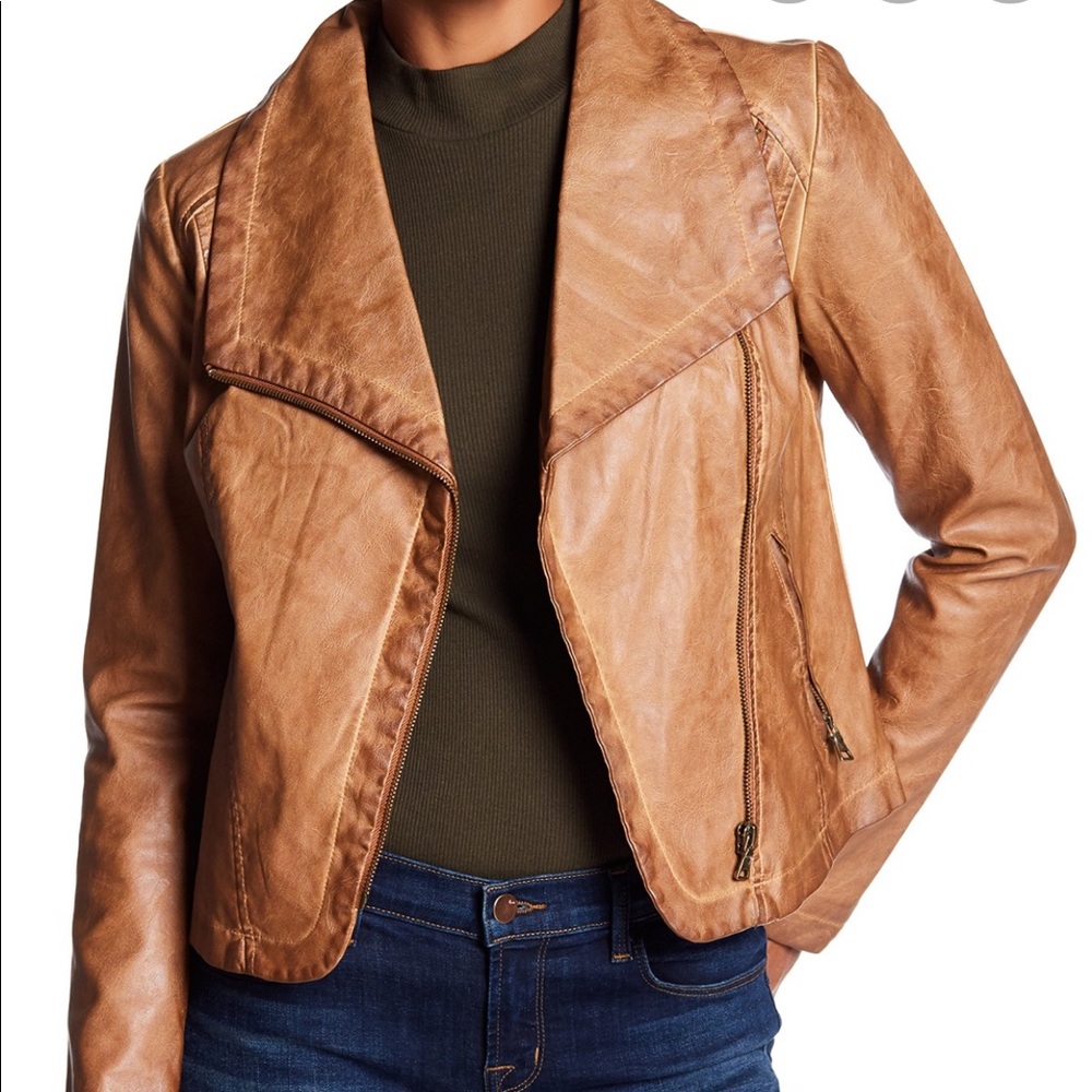 Bagatelle Faux Leather Saddle Moto Jacket